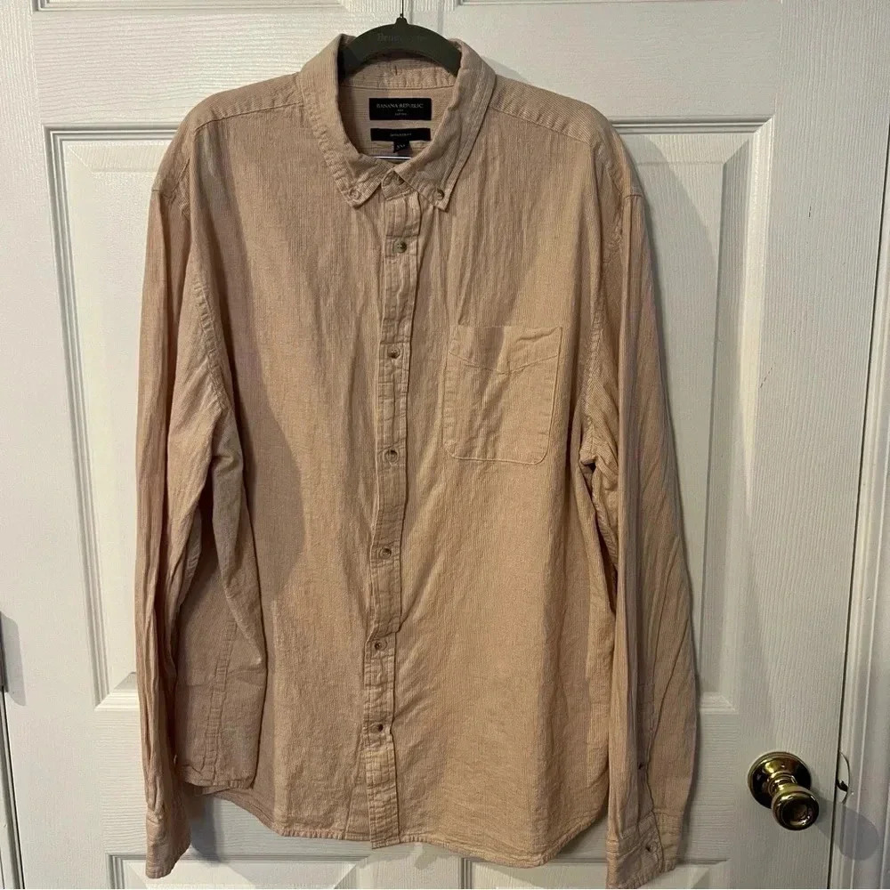 Banana Republic Untucked Fit Washed Oxford Size XXL 100% Cotton Pinstripes GUC